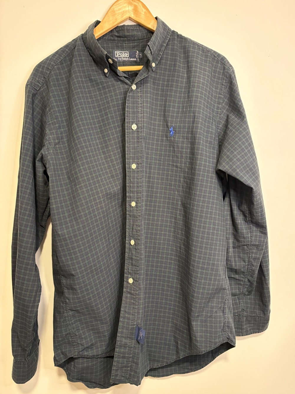 Polo Ralph Lauren Button Down Shirt Blackwatch Plaid Blue Green Men’s Large LG